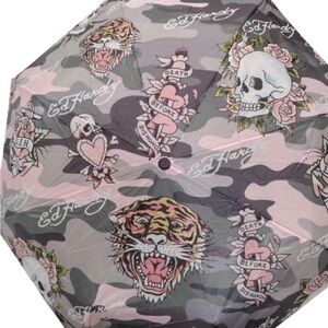 Ed Hardy Pink and Gray Tattoo Umbrella